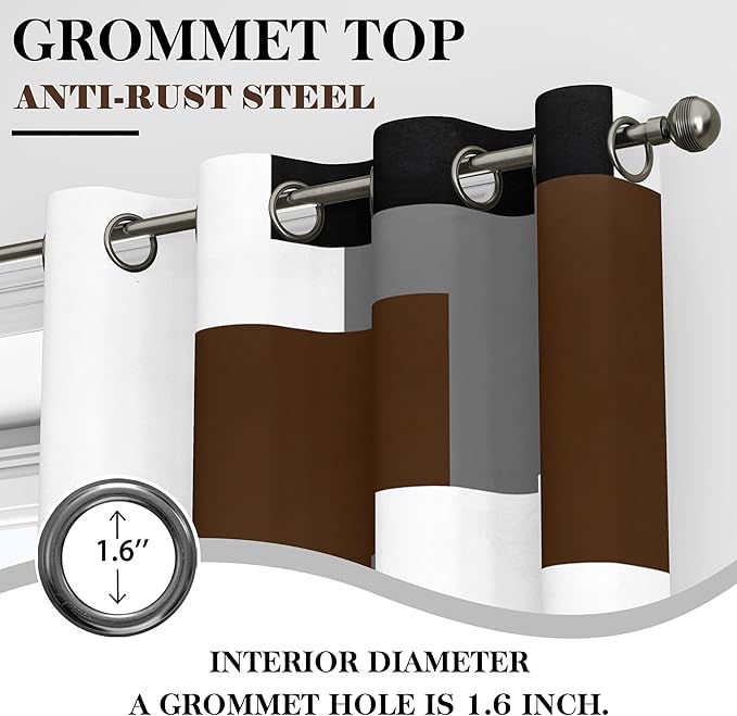 Brown 100% Blackout Curtains for Bedroom 96 inch Long 2 Panels Set Black White Gray Modern Abstract Geometric Black Out Curtains Insulated Room Darkening Window Drapes for Living Room, 52Wx96L