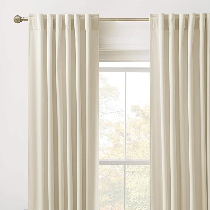 RYB HOME Beige Velvet Curtains 100 inches, Back Tab Soft Fabric Room Darkening Thermal Insulated Luxurious Home Decor Curtains for Living Room Bedroom, W 52" x L 100", 2 Panels Set