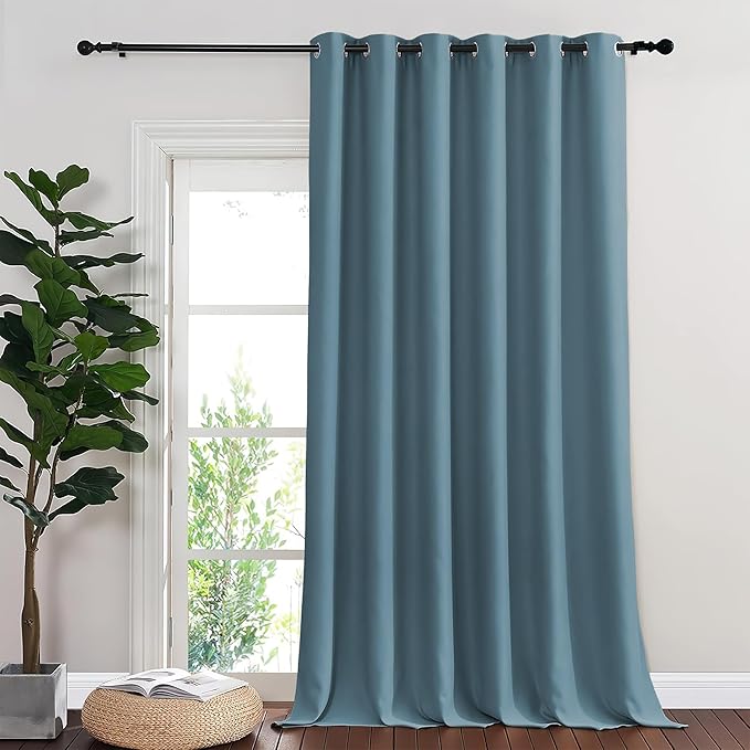 NICETOWN Blackout Curtains & Drapes - Privacy Thermal Efficiency Backdrop Curtains for Bedroom Room Divider Living Room Patio Sliding Glass Door, Wide 80 x Long 144 inch, Smoky Blue, 1 Panel