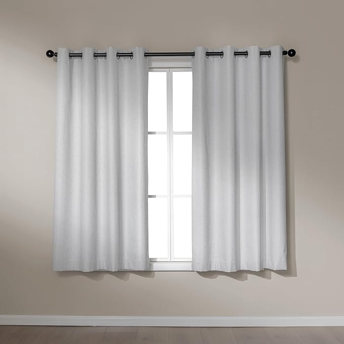 Amazon Basics Faux Linen Blackout Curtains for Bedroom and Living Room, 2-Piece Set with Grommets, 42" W x 63" L, White