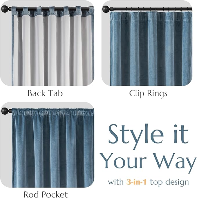 Lazzzy Blue Blackout Velvet Curtains 84 Inch Long Thermal Insulated Room Darkening Lined Curtain Drapes Luxury Back Tab Window Treatments for Bedroom Living Room 2 Panels, 52 x 84 Inch, Aegean Blue