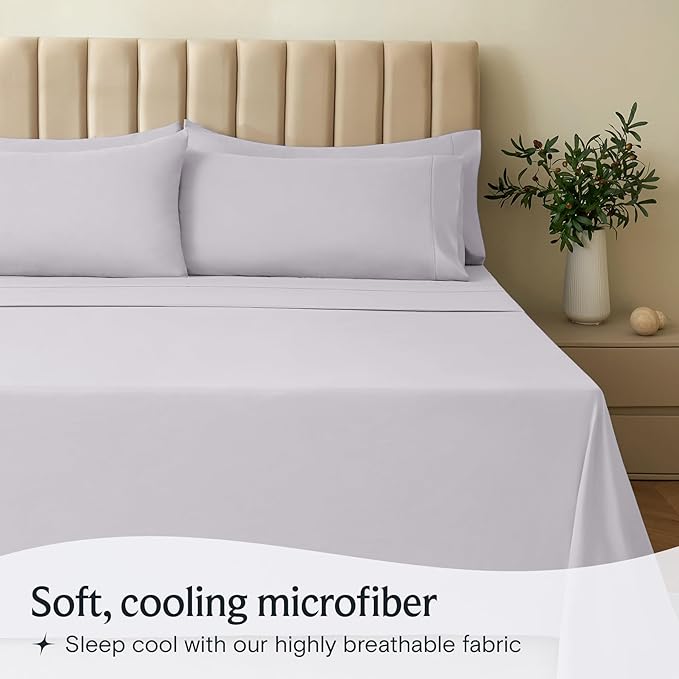 LuxClub 5 PC Sheet Set Bed Sheets Deep Pockets 16" Eco Friendly Wrinkle Free Cooling Machine Washable Hotel Bedding Silky Soft - Dove Gray Split King