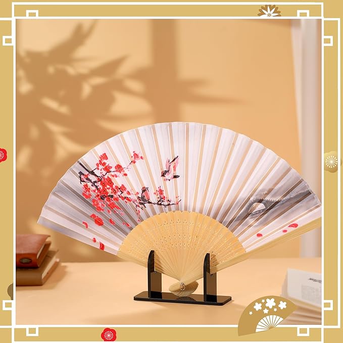 Roowest 4 Pcs Acrylic Fan Display Stand Folding Japanese Chinese Hand Fan Stand Easel Foldable Handheld Display Base Organizer (Black)