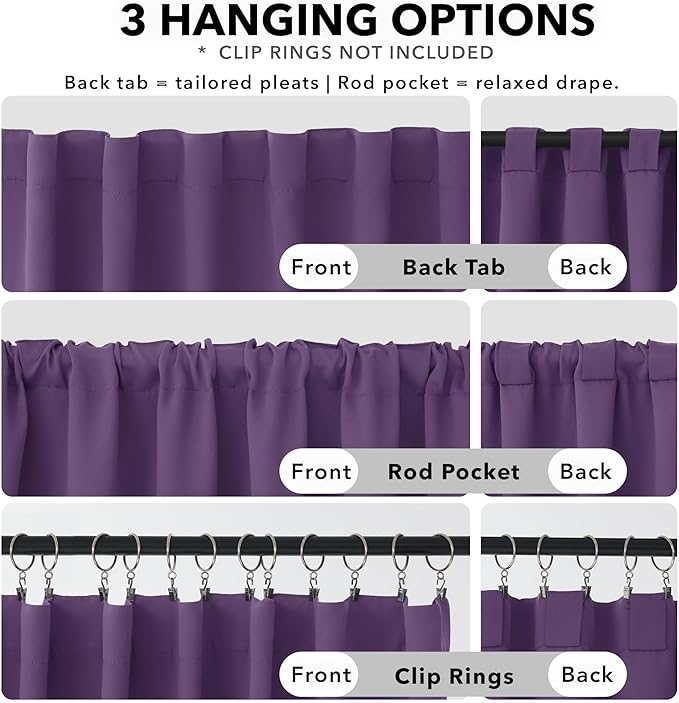 Deconovo Blackout Curtains, Thermal Insulated, W52 x L45 2 Panels, Back Tab, Machine Washable, Room-Darkening Drapes for Bedroom/Living Room Purple Grape