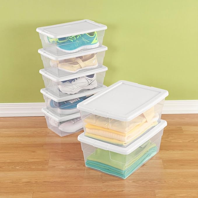 Sterilite 24-Pack 6 Quart Storage Box, Stackable Clear Plastic Bins with Snap-On Lids - Heavy-Duty Organizing Containers for Closet, Bathroom, and Office