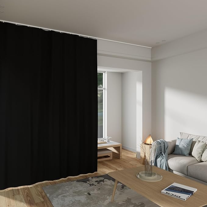 Room Divider Curtains Total Blackout Privacy Curtain Panel Room Thermal Insulated Noise Reduction Curtains for Bedroom Window Living Room Ceiling Track Curtain W 8.3 ft × H 8 ft Black