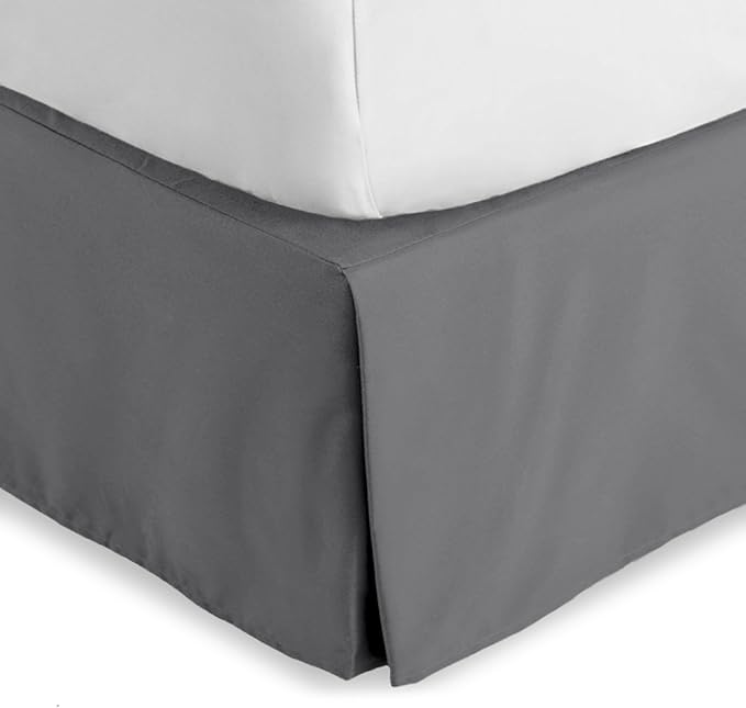 Bare Home Kids Twin Bed Skirt - 15-Inch Tailored Drop Easy Fit - Bed Skirt for Beds - Center & Corner Pleats (Twin, Grey)