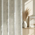 100% Boho Blackout Curtains 90 Inches Long for Bedroom, Grey on Beige Patterned Bohemian Curtains for Living Room, Geometric Striped Thermal Insulated Window Drapes Gromment Top 2 Panels