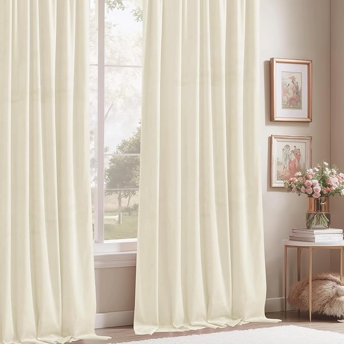StangH Velvet Curtains 120 inches Long - Ivory White Room Darkening Privacy Protect Window Drapes for Living Room/Sliding Door, Rod Pocket Backdrop Curtains for Party, W52 x L120, 2 Panels
