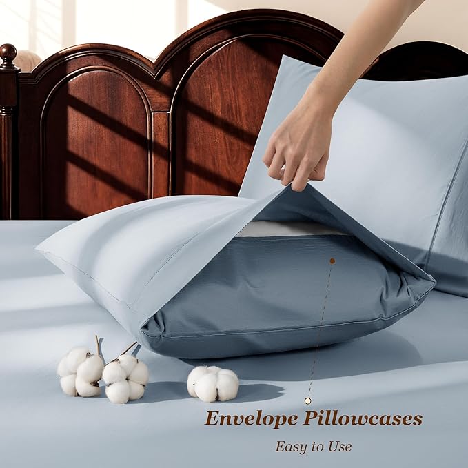 LBRO2M 1000 Thread Count 100% Egyptian Cotton Sheets Set Clifornia King, 4 Piece Sets Bed Sheet Deep Pocket Sheet Set 16" Soft Comfortable All Season (Clifornia King, French Blue)