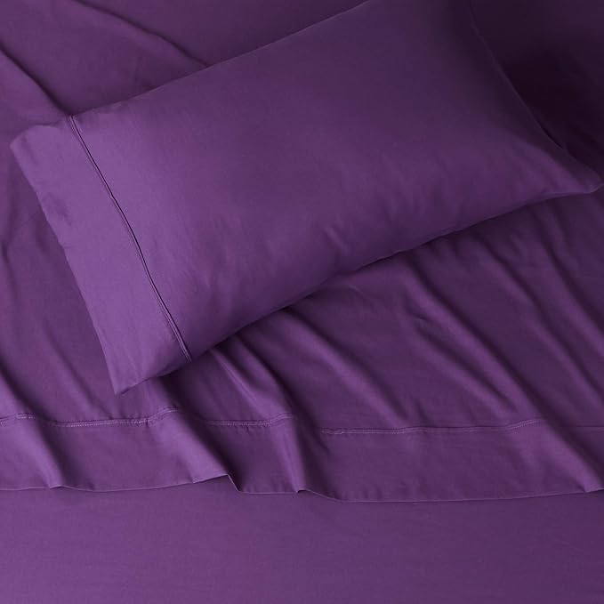 Amazon Basics Lightweight Super Soft Easy Care Wrinkle Free Microfiber 3 Piece Bed Sheet Set with 14-Inch Deep Pockets, Twin, Plum, Solid, Kids, Men & Women Bedding