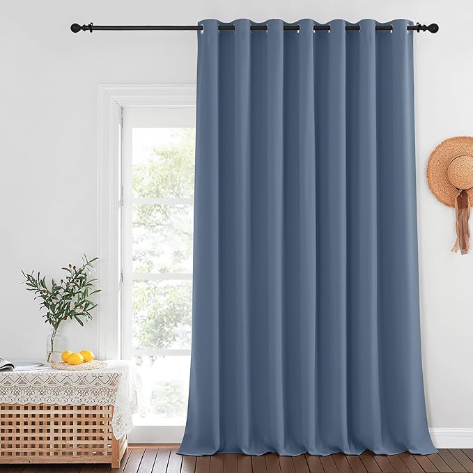 NICETOWN Blackout Patio Curtains 100 x 144 Inches Long for Sliding Door Extral Wide Blackout Curtain Panels Thermal Insulated Room Divider - Grommet Top, 100" W x 144" L, 1 Panel, Stone Blue