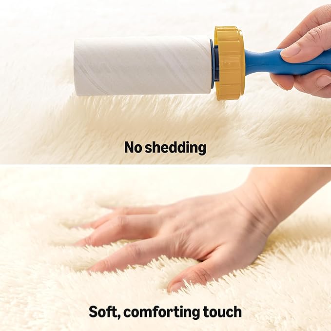 Amazon Basics Fluffy Washable Round Area Rug, Circle Shaggy Carpet for Living Room, Bedroom, Nursery, 5'R, Beige