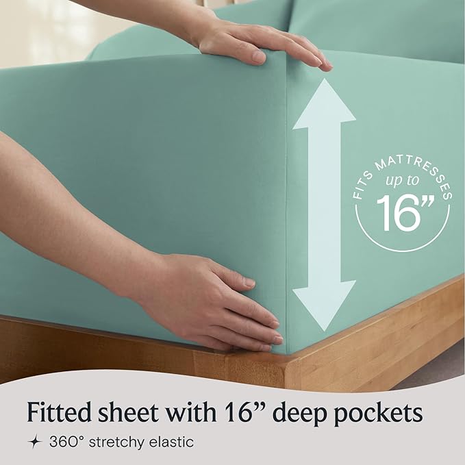 LuxClub 3 PC Twin Sheet Set, Deep Pockets Wrinkle Free Cooling Bed Sheets Hotel Bedding for Women, Men, Kids & Teens, Includes 1 Fitted Sheet, 1 Flat Sheet and 1 Pillowcase-Silky Soft Light Teal
