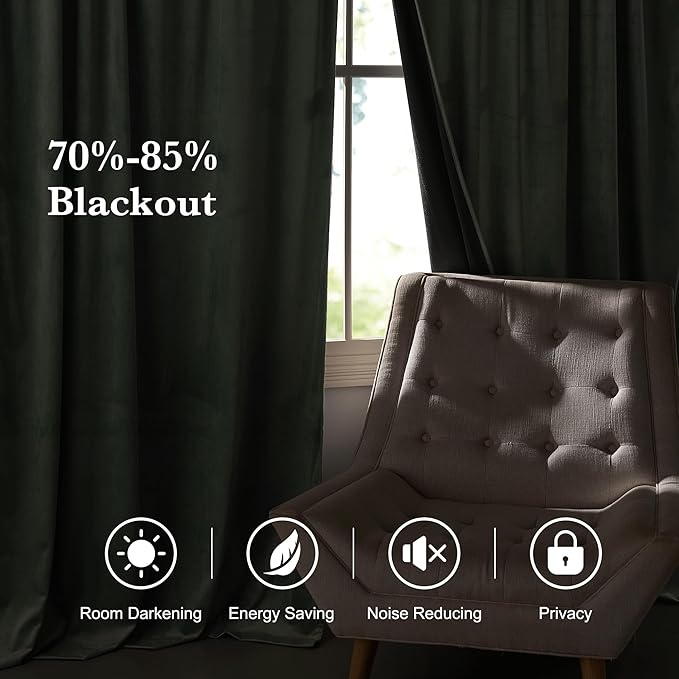 RYB HOME Auqa Velvet Curtains 84 inches Long, Room Darkening, Floor-Length, Stylish Back Tab Velvet Drapes for Coastal Nursery Living Room Office, 52" W x L84 L