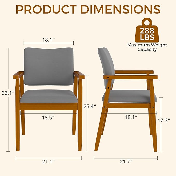 thksbought Mid Century Modern Walnut Dining Chairs Wood Arm Grey Fabric Kitchen Cafe Living Room Decor Furniture