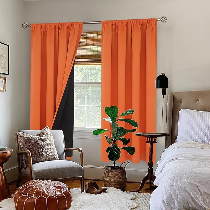 BGment Burnt Orange 100% Blackout Curtains for Bedroom, Fall Full Room Darkening Noise Reducing Living Room Curtains 72 Inch Length, Thermal Insulated Rod Pocket Window Drapes 2 Panels, 42 Inch Wide