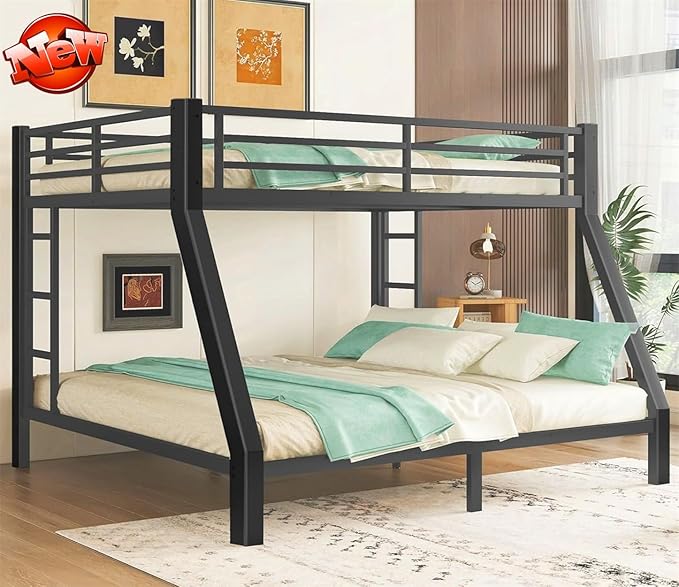 SIGONE Stronger & Safer Heavy Duty Queen Over King Size Bunk Bed for Adults Teens, Thickened More Stable Metal Bunkbed Frame (Greater Weight Capacity) (Queen Over King)