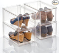 mDesign Plastic Stackable Closet Storage Organizer Bins with Pull Out Drawer for Cabinet, Desk, Shelf, Cupboard, or Dresser Organization - Lumiere Collection - 4 Pack - Clear