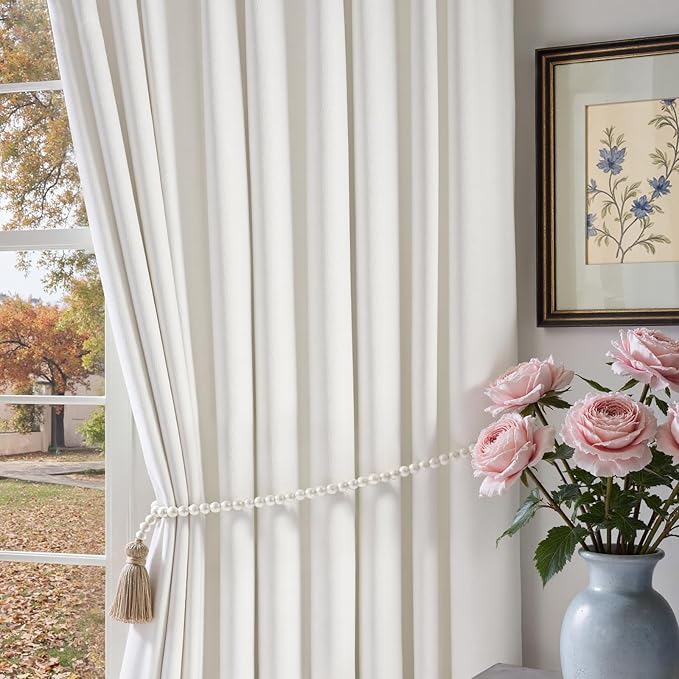 Lazzzy White Blackout Velvet Curtains for Living Room Bedroom 96 Inch Long Insulated Lined Drapes Rod Pocket Modern Window Treatments 2 Panels Set