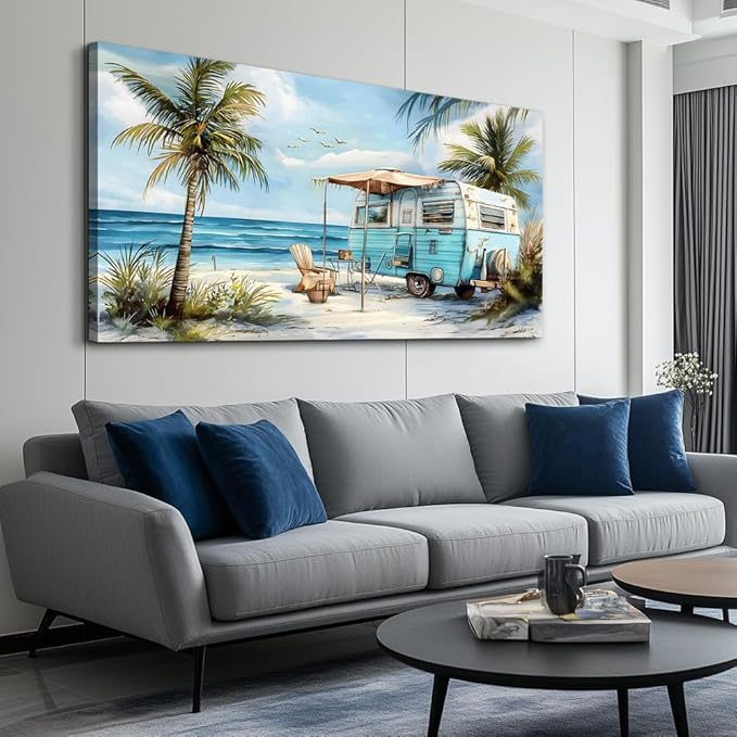 ERQINHUA Large Wall Art For Living Room Canvas Wall Decor For Office Bedroom Decorations Marine Beach Landscape Painting Artwork Modern Beach Posters Aesthetic Home Decor Wall Pictures 24"x48"