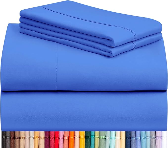 LuxClub 4 PC Sheet Set Bed Sheets Deep Pockets 16" Eco Friendly Wrinkle Free Cooling Machine Washable Hotel Bedding Silky Soft - Marine Blue California King