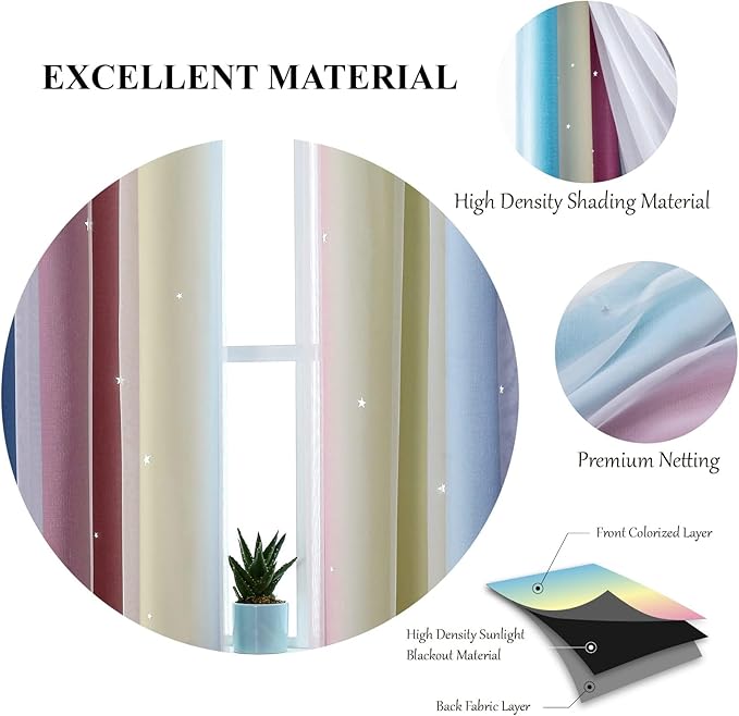 Star Curtains, Kids Curtains, Room Curtains for Bedroom, Living Room Curtains, Light Blocking Curtains, Nursery Curtains, Kawaii Curtains, Curtains 96 Inch Length 2 Panels, 52 X 96 Inches