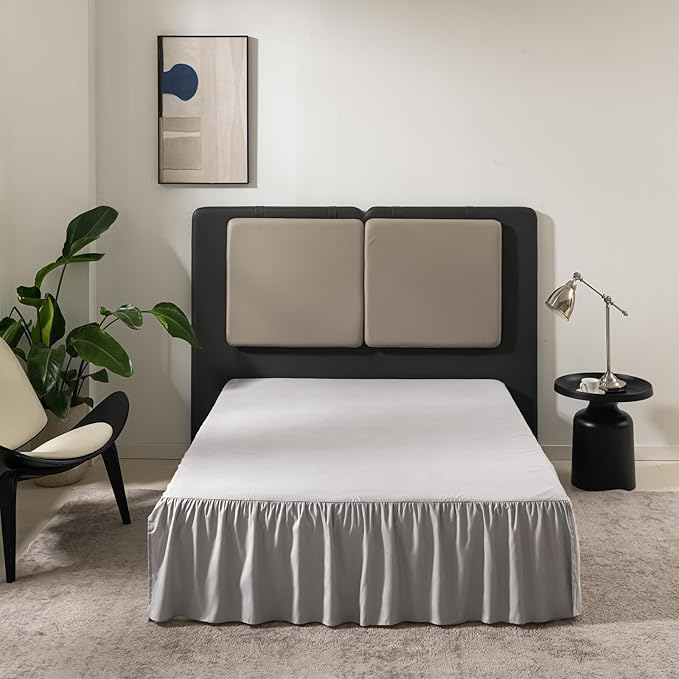 TSUTOMI Light Grey Bed Skirt Full Size Ruffled Bed Skirt with Split Corners, Full Bed Skirt 12 Inch Drop, Full Size Bed Skirt Black for Ruffled Bed Skirt with Split Corners, Bed Skirt Full Size