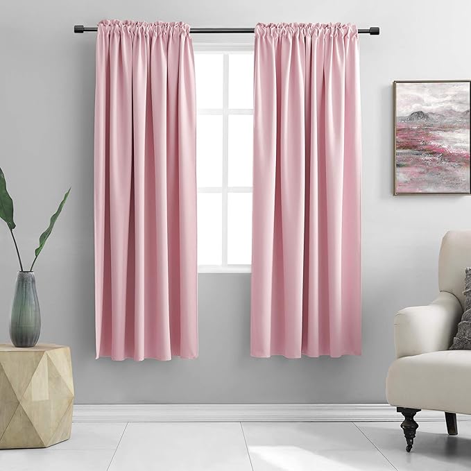 DONREN Pink Blackout Curtains for Girls Room - Room Home Decoration Privacy Protection Thermal Insulated Room Darkening Window Drapes with Rod Pocket (Set of 2 Panels,42 x 63 Inch Length)