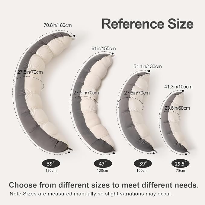 Peallow(Pat. Pend) – Long Round Body Pillow for Adults, Bolster Pillow for Sleeping, Soft and Supportive Pillow for Sleeping & Lumbar Support (Gray-White, 59")