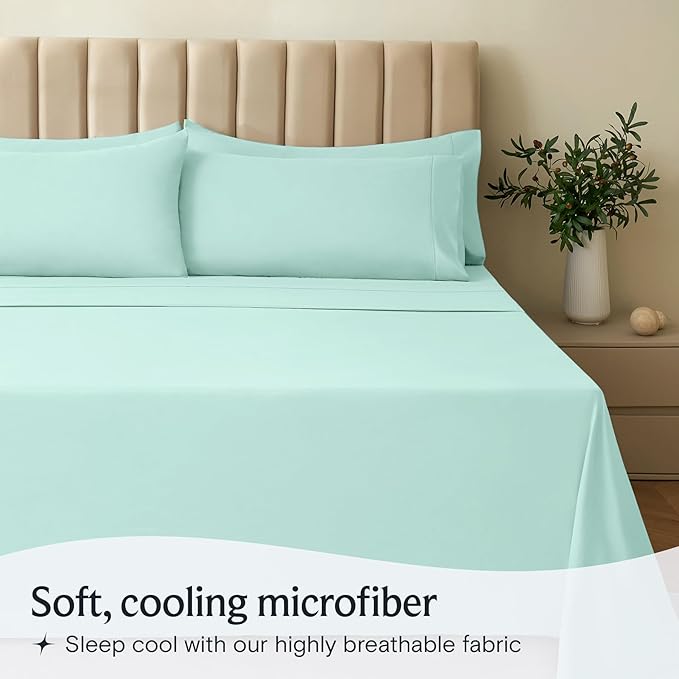 LuxClub 3 PC Twin XL Sheet Set, Deep Pockets Wrinkle Free Cooling Bed Sheets Hotel Bedding for Women, Men, Kids & Teens, Includes 1 Fitted Sheet, 1 Flat Sheet and 1 Pillowcase-Silky Soft Aquamarine