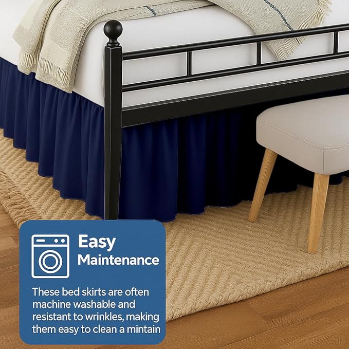Ruffled Bed Skirt Split Corners with Platform, Tailored Fit Hotel Quality Wrinkle Free Ultra-Soft Microfiber Dust Ruffle, Upto 18 Inch Drop, Twin XL, Navy Blue