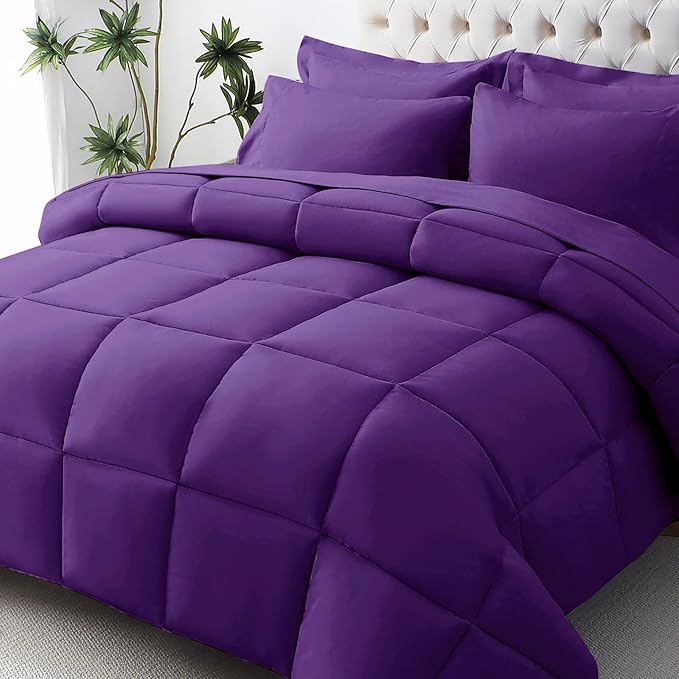 JOLLYVOGUE King Comforter Set, Ultra-Soft Bed in a Bag King Size 7 Pieces, Oeko-TEX Certified Bedding Set with Down Alternative Comforter, Sheets, Pillowcases & Shams, Purple