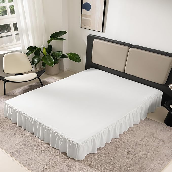 Ivory Bed Skirt Full Size Ruffled Bed Skirt with Split Corners, Full Bed Skirt 16 Inch Drop, Full Size Bed Skirt Ivory for Ruffled Bed Skirt with Split Corners, Bed Skirt Full Size