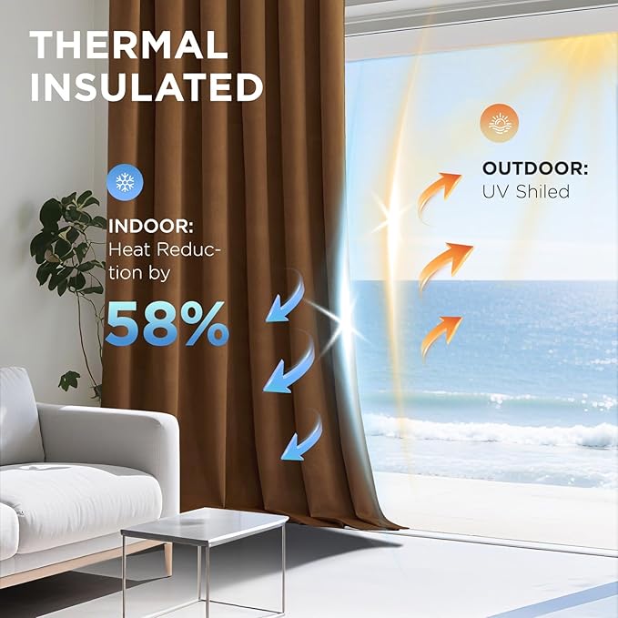 Joydeco Golden Brown 100% Blackout Curtains 102 Inch 2 Panels, Luxury Thermal Brown Velvet Curtains for Bedroom Living Room, Soundproof Blackout Window Drapes, Rod Pocket & Back Tab (52W x 102L)