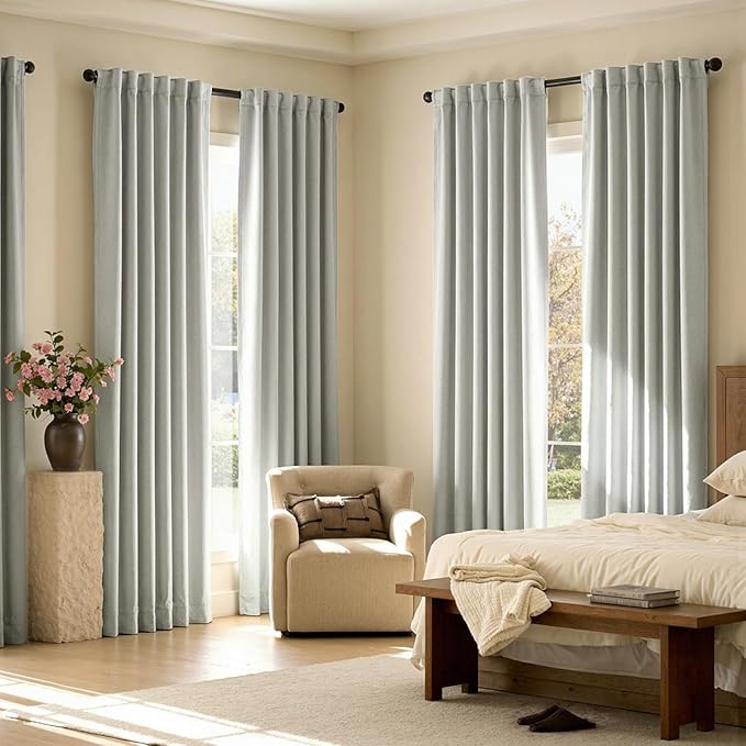 jinchan Chenille Blackout Curtains 84 Inches Long Light Grey Thermal Insulated Curtains for Bedroom Living Room 2 Panels Triple-Weave Noise Reducing Drapes Back Tab Privacy Window Curtains 50x84 Inch