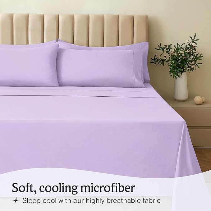 LuxClub 3 PC Twin XL Sheet Set, Deep Pockets Wrinkle Free Cooling Bed Sheets Hotel Bedding for Women, Men, Kids & Teens, Includes 1 Fitted Sheet, 1 Flat Sheet and 1 Pillowcase-Silky Soft Lavender