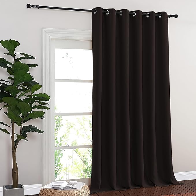 NICETOWN Room Divider Curtain 132 Inches Long, Wide Blackout Sliding Door Curtain for Bedroom, Room Darkening Privacy Window Curtain for Patio Door (1 Panel Set, Toffee Brown, 80 x 132 Inch)