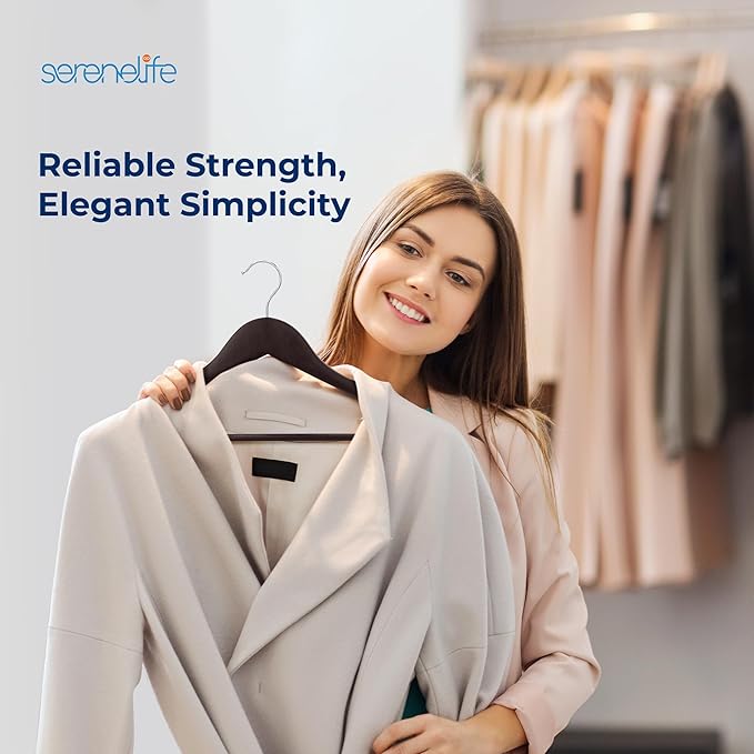 SereneLife 60 Pack Wooden Coat Hangers – Durable Suit Hangers with 360° Swivel Hook & Notches – Slim Design for Shirts, Jackets, Dresses, and More