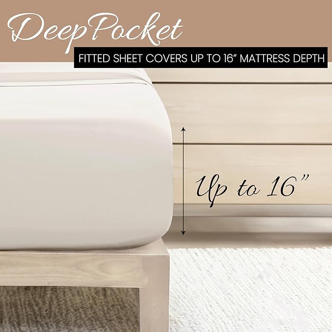 Linen Market Double-Brushed Microfiber King Sheet Set 4 Piece – Oeko-TEX Certified Ultra Soft & Wrinkle-Free - 16" Deep Pocket Sheets - Easy Care King Size - Ivory