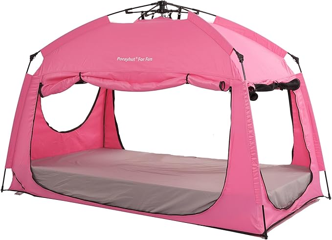 Indoor Instant Privacy Bed Tent for Sleeping,Quick Set-up Bed Canopies,Portable Bed Drapes with Large Space and 3 Doors (Pink, Full)