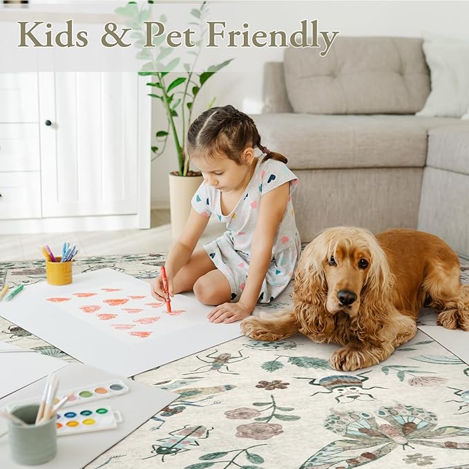 Lahome Insect Machine Washable Rug, 3x5 Rug Non Slip Soft Bedroom Rugs for Entryway Dorm, Ultra-Thin Rugs for Living Room Stain Resistan Throw Carpet for Nursery Entrance, Beige