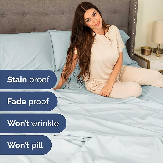 Full 6 Piece Sheet Set - Cooling, Comfy & Breathable - Hotel Luxury Bedding, Includes Fitted Sheet for Women, Men, Kids and Teens - 1 Flat, 1 Fitted Sheet, 4 Pillowcases with Deep Pockets - Ice Blue