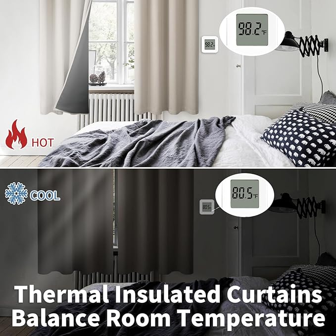 BGment Thermal Insulated 100% Blackout Curtains for Bedroom with Black Liner, Double Layer Full Room Darkening Noise Reducing Grommet Curtain (60 x 63 Inch, Cashmere, 2 Panels)