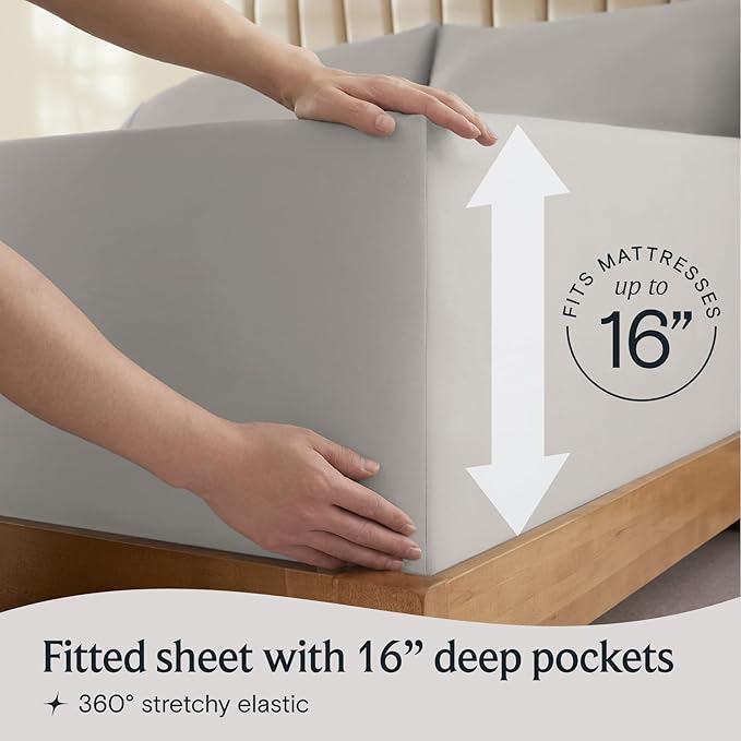 LuxClub 4 PC King Sheet Set, Deep Pockets Wrinkle Free Cooling Bed Sheets Hotel Bedding for Women, Men, Includes 1 Fitted Sheet, 1 Flat Sheet and 2 Pillowcases-Soft Light Taupe