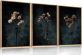 LHIUEM Dark Moody Wildflowers Framed Canvas Wall Art Set,Minimalist Wildflower Wall Decor,Vintage Black Flower Botanical Painting, Aesthetic Floral Artwork for Living Room,Bedroom,Office-24''x36''x3