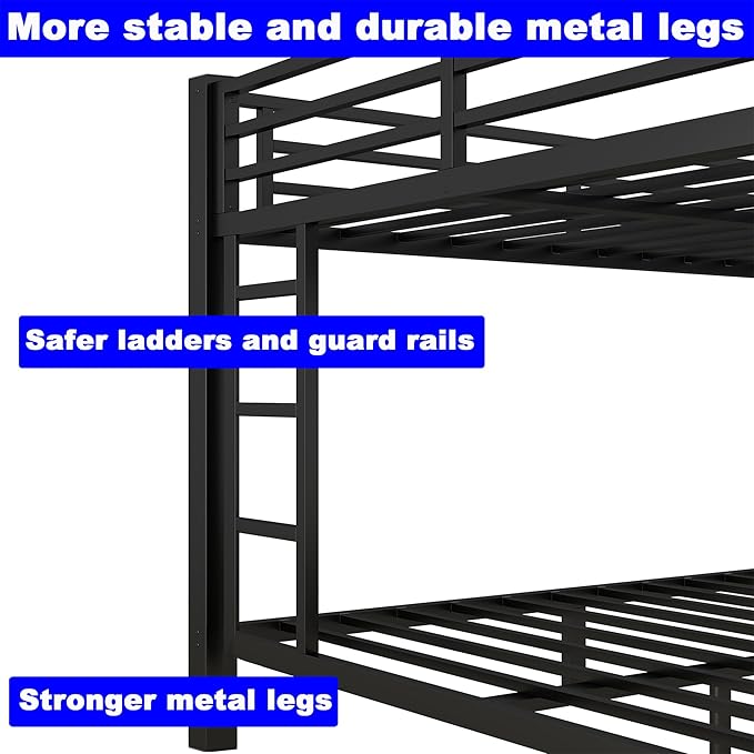 Upgraded Version Thicken Metal Heavy Duty Queen Over Queen Bunk Bed, Best Modern Style Stronger BunkBed Frame Queen Size with Ladders for Adults, Easy Assembly (Queen Over Queen)