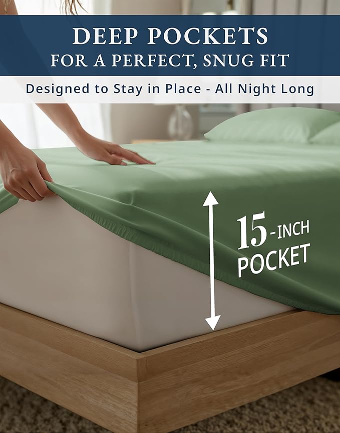 LANE LINEN Split King Sheets for Adjustable Beds - 1000 Thread Count, 5PC Sheets Set, 100% Egyptian Cotton, Cool Breathable & Soft, 2 Fitted Fits Upto 15" Deep Pockets - Iceberg Green