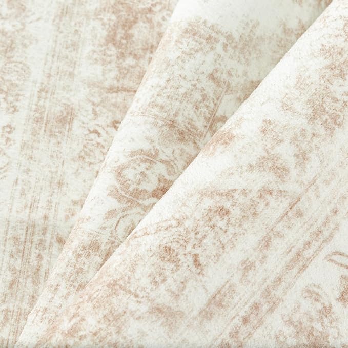 Runner Rug 2x6 Cream Hallway Washable Beige Carpet Non Slip Vintage Medallion Beige Carpet Low Pile Soft Distressed Retro Indoor Long Rug for Entryway Kitchen Bathroom Laundry Bedroom