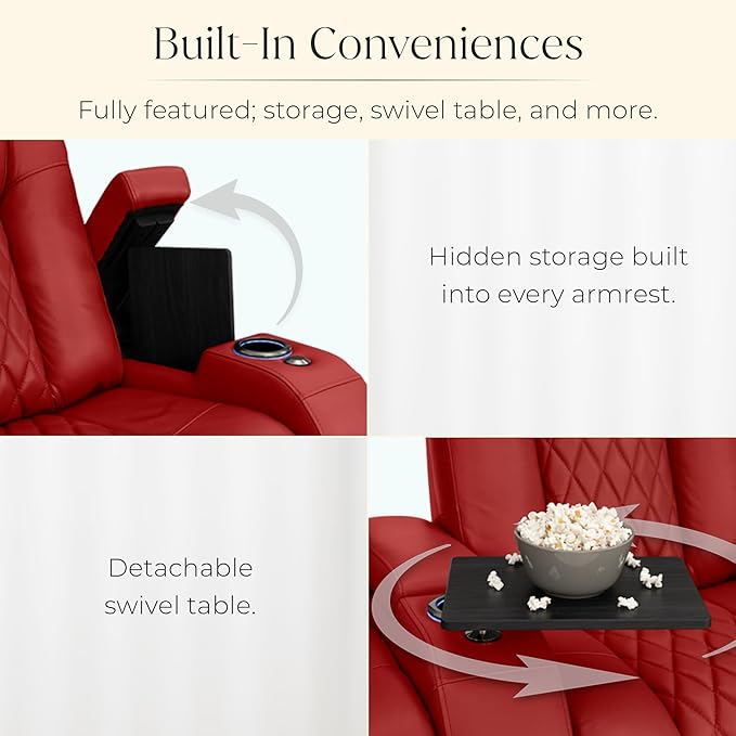 Seatcraft Diamante Zero-Gravity CoolZero Italian Leather Home Theater Seating, Power Headrest, Power Recline, Row of 5, Red